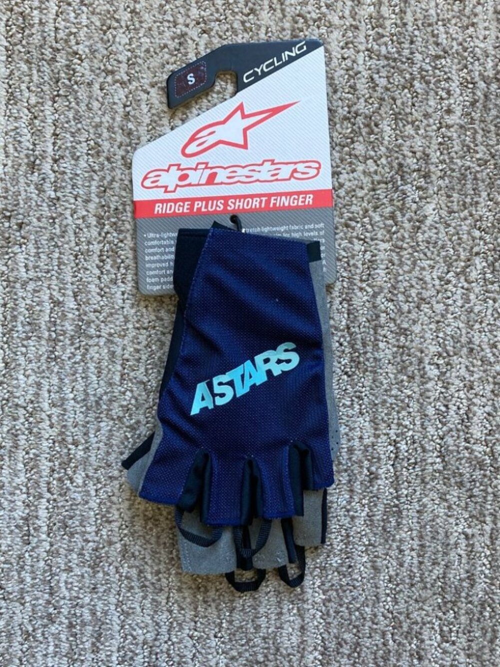 New Men's Small Alpinestars Mens Ridge Plus Short Finger Cycling Gloves Blue